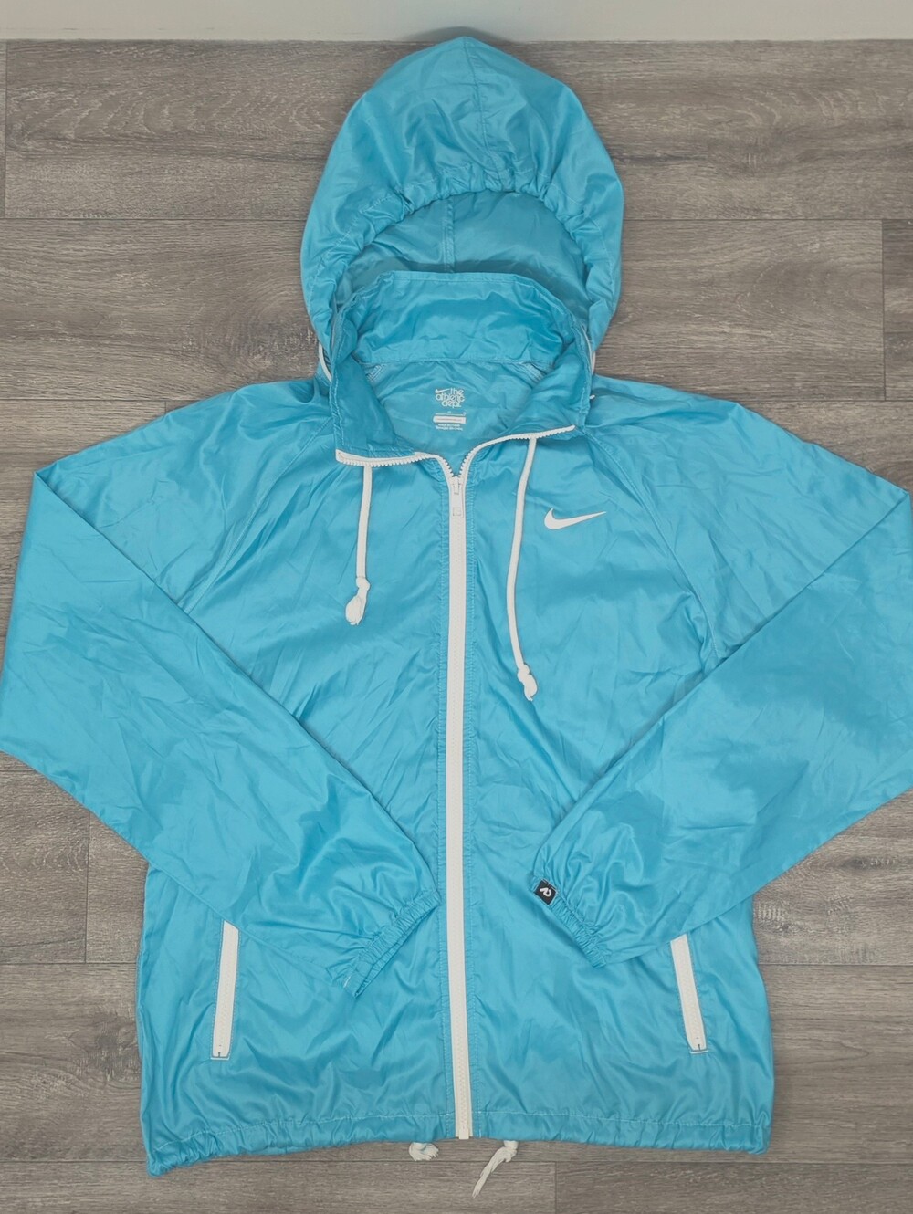 Nike Women's Turquoise Blue Hooded Windbreaker Jacket-Size Large